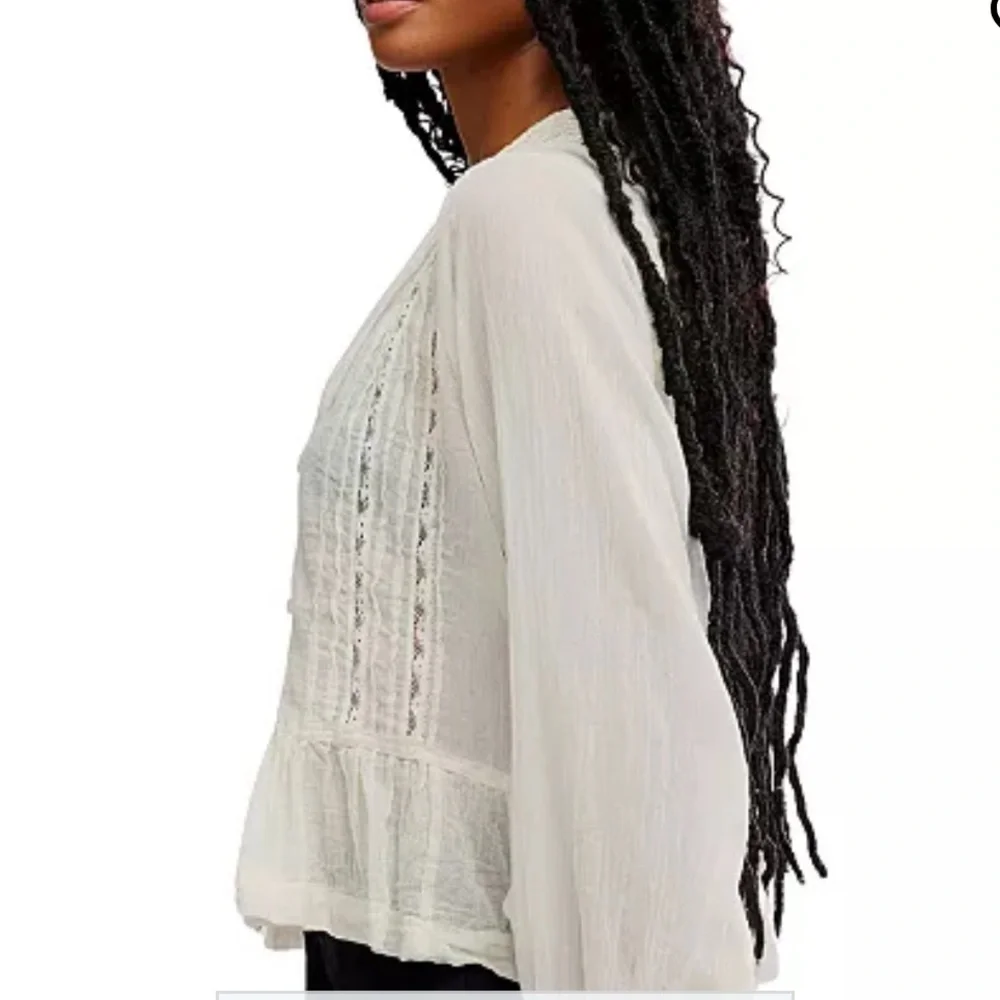 FREE PEOPLE ELODIE LACE EMBELLISHED TOP LARGE IVORY